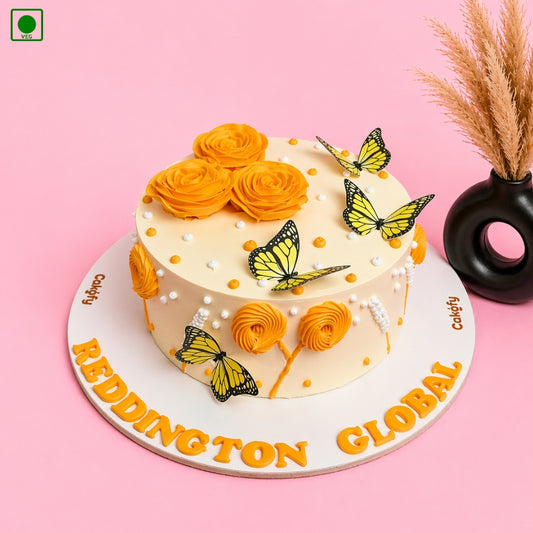 Yellow Butterfly Floral Cake - Gurgaon & Delhi NCR | Cakofy