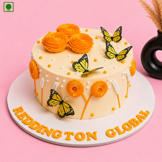 Yellow Butterfly Floral Cake - Gurgaon, Delhi & Noida