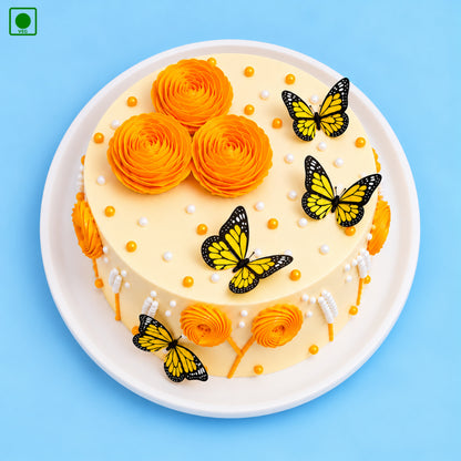Yellow Butterfly Floral Cake