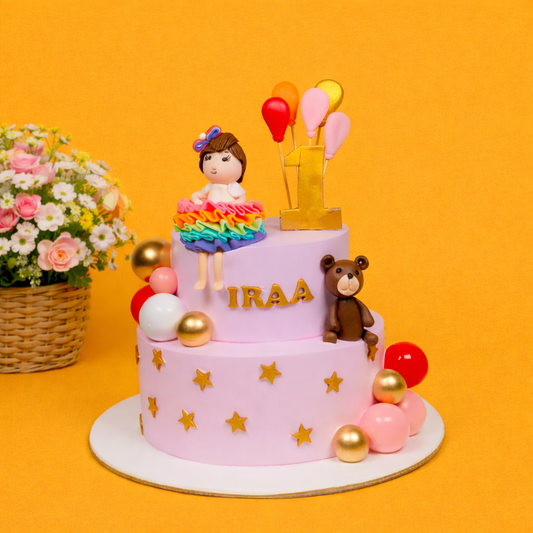 Cute Doll & Teddy Theme Cake